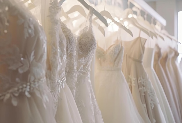 Bellissimo abito da sposa sui ganci Abito da sposa vicino al salone di nozze