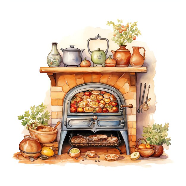 bellissimo acquerello Country Oven acquerello Vintage Country Kitchen clipart illustrazione