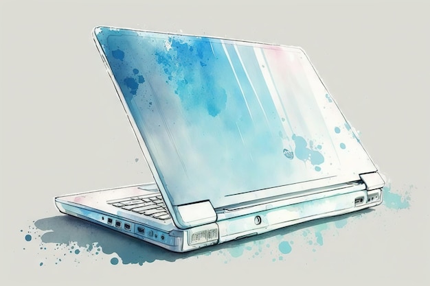 Bellissimo acquerello per laptop azzurro