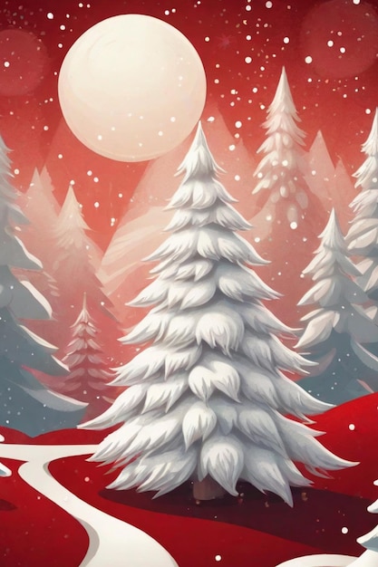 bellissimo albero di Natale bianco tempo invernale nevicante ai illustrazione sfondo di cartolina vintage