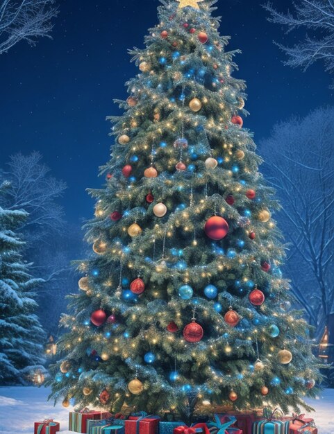 bellissimo albero di Natale magico decorato con luci