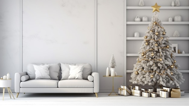 Bellissimo albero di Natale nel soggiorno decorato Interni festivi