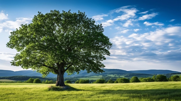 bellissimo albero in mezzo a un campo coperto