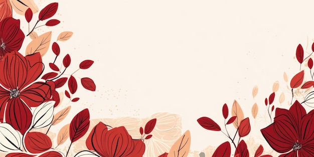 Bellissimo astratto rosso e oro semplice doodle cartone animato disegno floreale sfondo bellissimo AI generativo AIG32