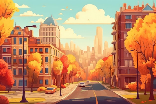 Bellissimo autunno in una bellissima città moderna