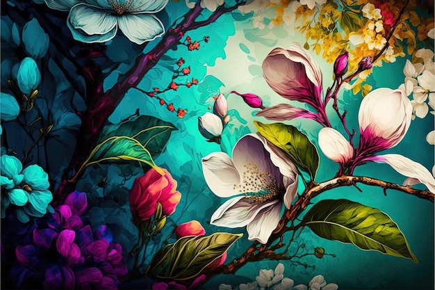 Bellissimo backgorund floreale intricato colorato Carta da parati floreale astratta Generative Ai
