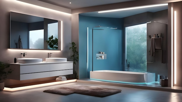 Bellissimo bagno con specchi moderni a led