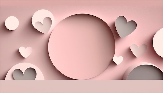 Bellissimo banner orizzontale con texture di carta dai toni rosa pastello decorato con sfondo di nozze di cuori Copia spazio Buon modello Valentine39s Day Colori pastello AI generato