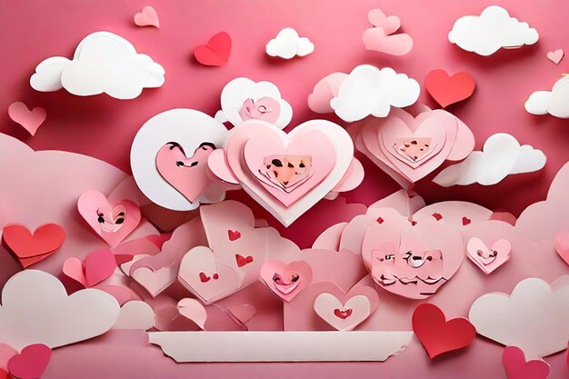 Bellissimo biglietto di auguri con cuori tagliati in carta per il concetto di amore di San Valentino