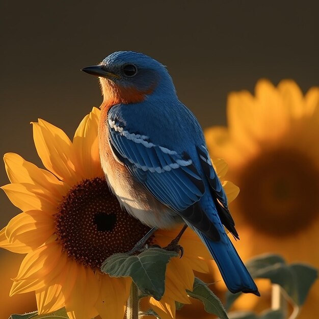 Bellissimo Bluebird sul girasole