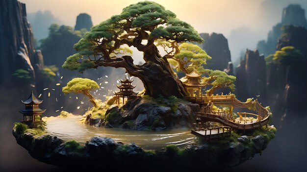 Bellissimo bonsai in luce naturale ai generativa