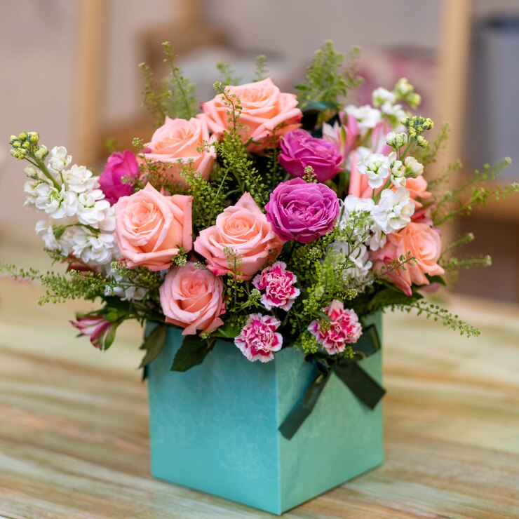 Foto bellissimo bouquet di fiori nella confezione