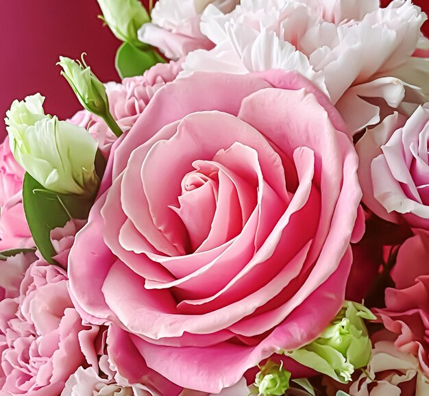 Bellissimo bouquet di fiori rosa che sbocciano come regalo di vacanza design floreale di lusso