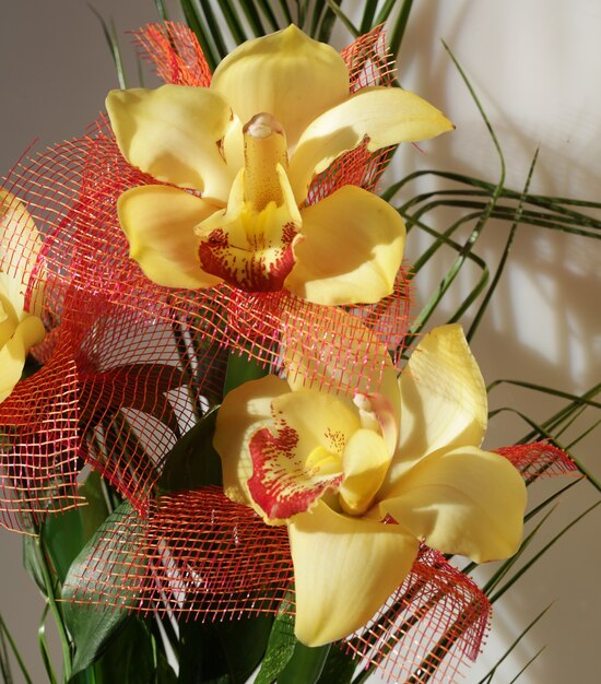 Bellissimo bouquet di orchidee gialle