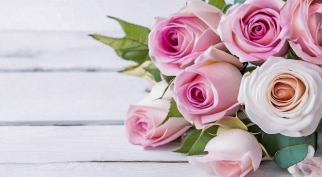 Bellissimo bouquet di rose fresche su sfondo bianco con spazio per il testo AI generativa