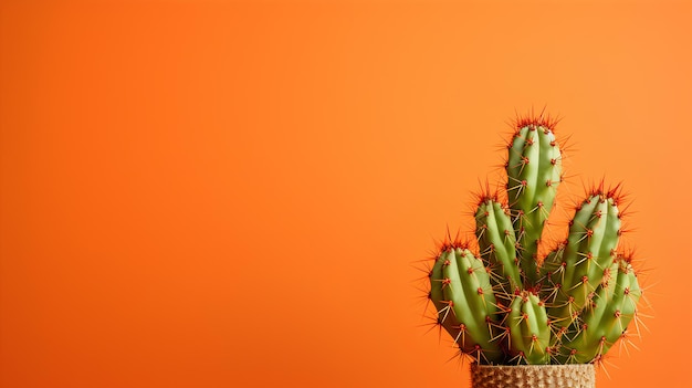 bellissimo cactus in vaso su sfondo arancione con spazio per la copia