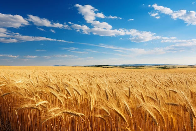 Bellissimo campo agricolo con grano in maturazione Vapore estivo di cereali alimentari Generare Ai