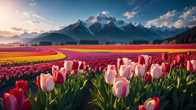 Bellissimo campo di sfondo paesaggio tulipano IA generativa