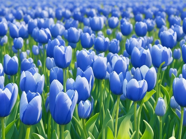 Bellissimo campo di teneri tulipani blu da vicino Sfondo primaverile con teneri tulipani