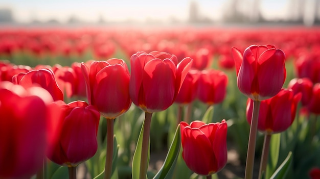 bellissimo campo di tulipani rossi