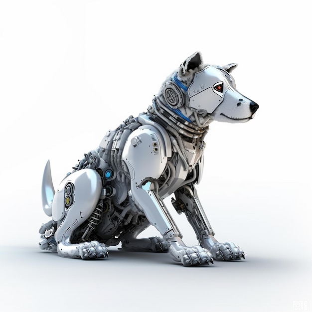 Bellissimo cane cyborg siberiano robot realistico animali meccanici arte generata dall'intelligenza artificiale