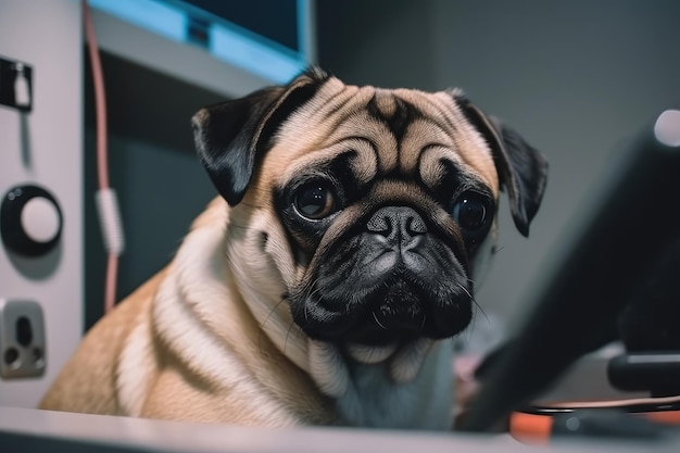 bellissimo cane pug al veterinario generato da AI