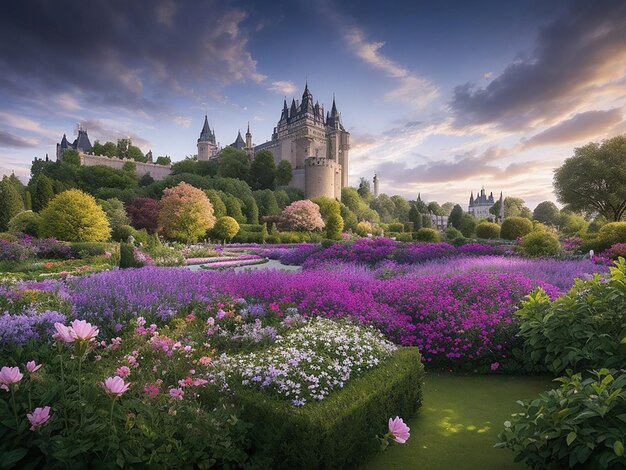 bellissimo castello con decorazioni floreali nell'ambiente