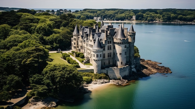 Bellissimo castello vicino all'acqua e al verde