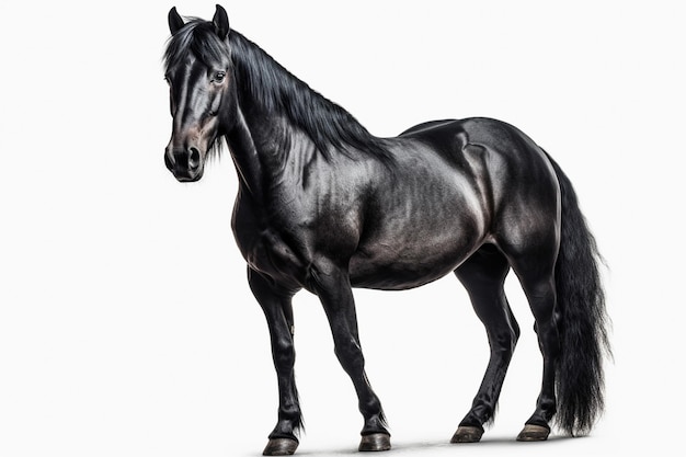 Bellissimo cavallo nero su sfondo bianco isolato