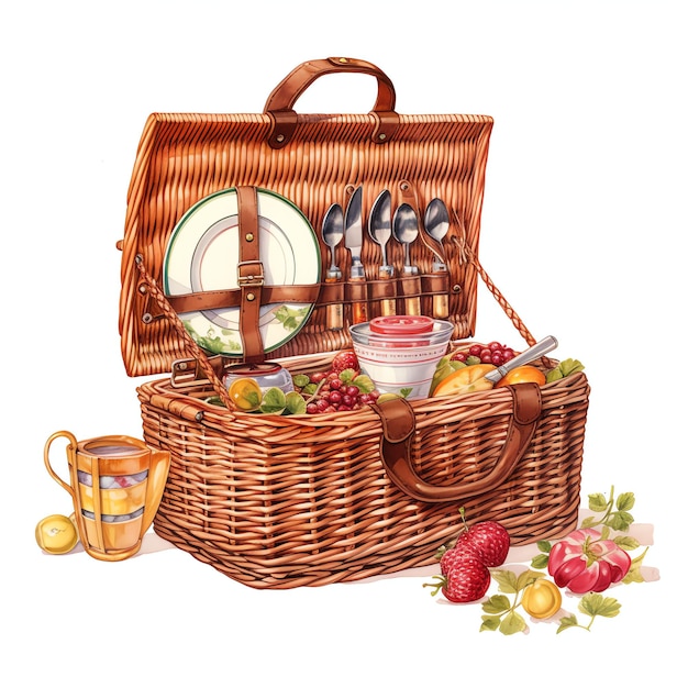 bellissimo cestino da picnic acquerello vintage Country Kitchen clipart illustrazione