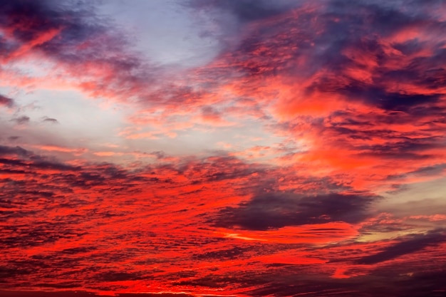 Bellissimo cielo colorato al tramonto. Sfondo del cielo con i colori rossi