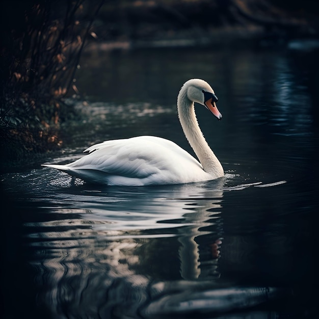 Bellissimo cigno bianco che nuota su un lago Tonica