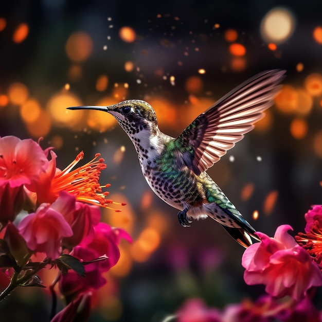 bellissimo colibrì che vola vicino ai fiori