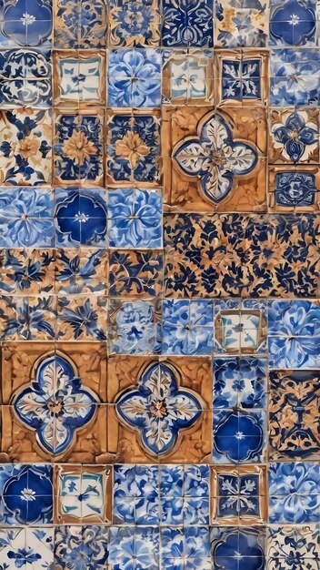 Bellissimo collage di diverse piastrelle tradizionali portoghesi chiamate azulejos