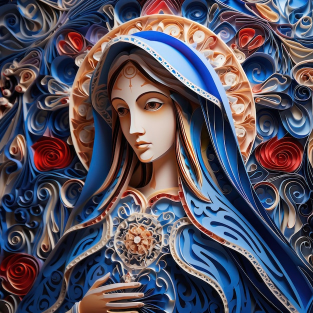 Bellissimo concetto di arte quilling di carta colorata vibrante della Vergine Maria madre di Gesù
