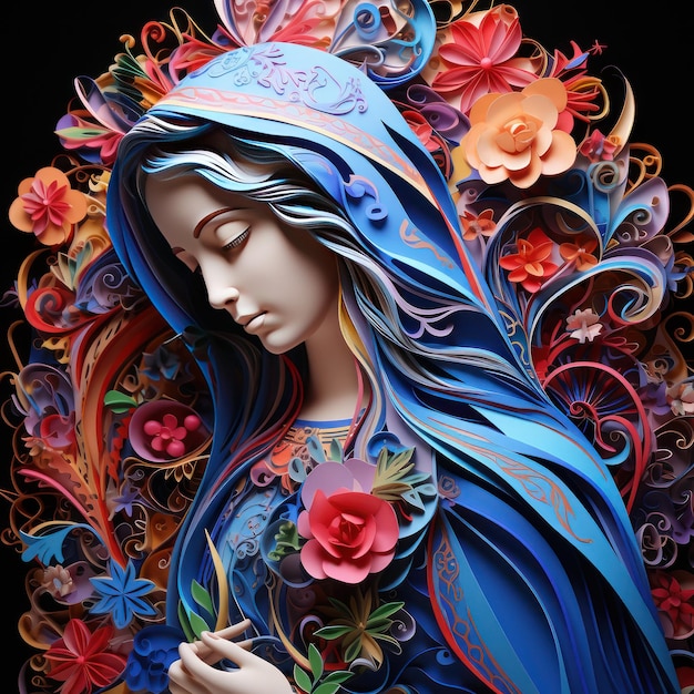 Bellissimo concetto di arte quilling di carta colorata vibrante della Vergine Maria madre di Gesù