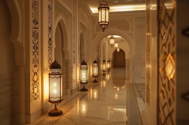 Bellissimo corridoio della moschea in stile islamico