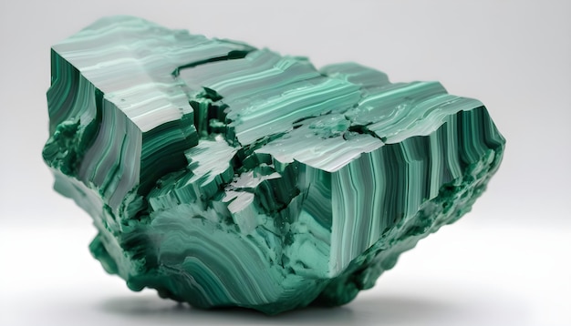 Bellissimo cristallo di malachite grezzo da vicino sullo sfondo bianco