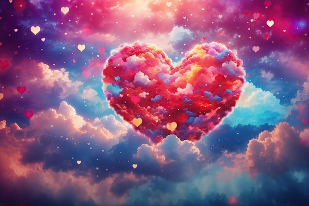 bellissimo cuore colorato di San Valentino tra le nuvole ai generativo