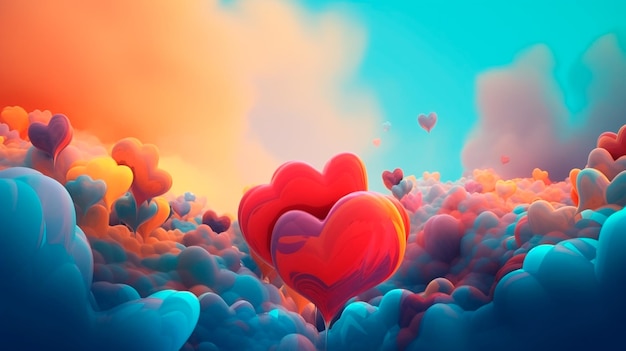 bellissimo cuore colorato di San Valentino tra le nuvole come sfondo astratto ai generativo