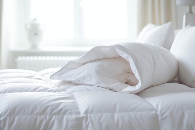 Bellissimo cuscino bianco confortevole di lusso e coperta sul letto decorazione coperta bianca di lusso