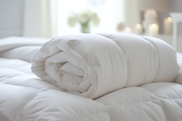 Bellissimo cuscino bianco confortevole di lusso e coperta sul letto decorazione coperta bianca di lusso