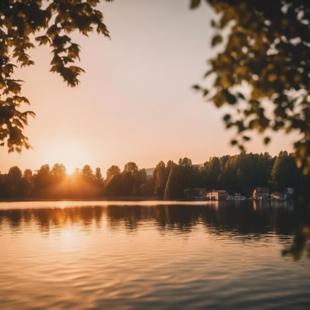 Bellissimo dettaglio estivo dell'alba dell'ora d'oro sul lago