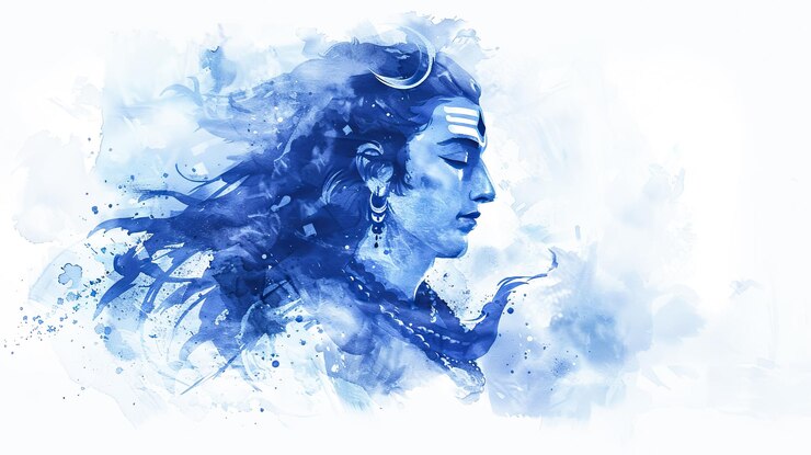 Bellissimo dipinto digitale del dio Shiva con la gola blu che simboleggia forza e saggezza