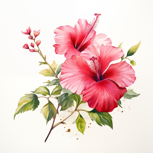 Bellissimo disegno ad acquerello di fiore di ibisco