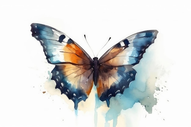 Bellissimo disegno ad acquerello farfalla su sfondo bianco stile minimalista AI generativa