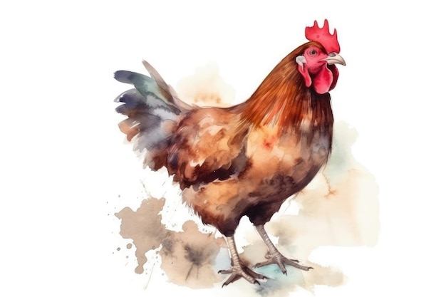 Bellissimo disegno ad acquerello Pollo su sfondo bianco Stile minimalista IA generativa