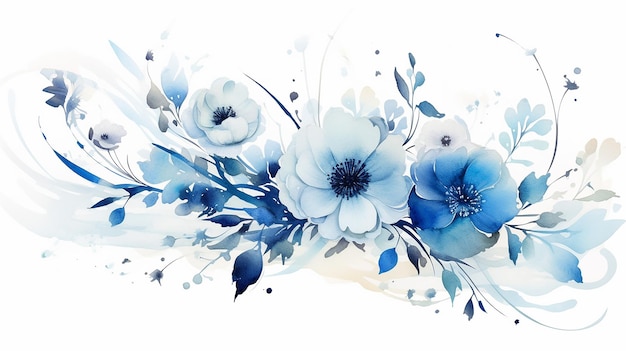 bellissimo disegno floreale per matrimoni con sfondo dipinto astratto di fiori blu su sfondo bianco