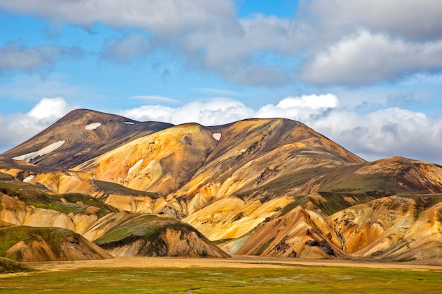 Bellissimo e colorato paesaggio di montagna a Landmannalaugar, Islanda. Luoghi di viaggio e panoramici per escursioni.