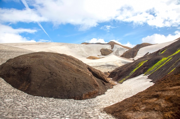 Bellissimo e colorato paesaggio di montagna a Landmannalaugar, Islanda. Luoghi di viaggio e panoramici per escursioni.